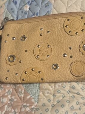 *last Day* Fossil Mustard Yellow Floral Studded Wristlet